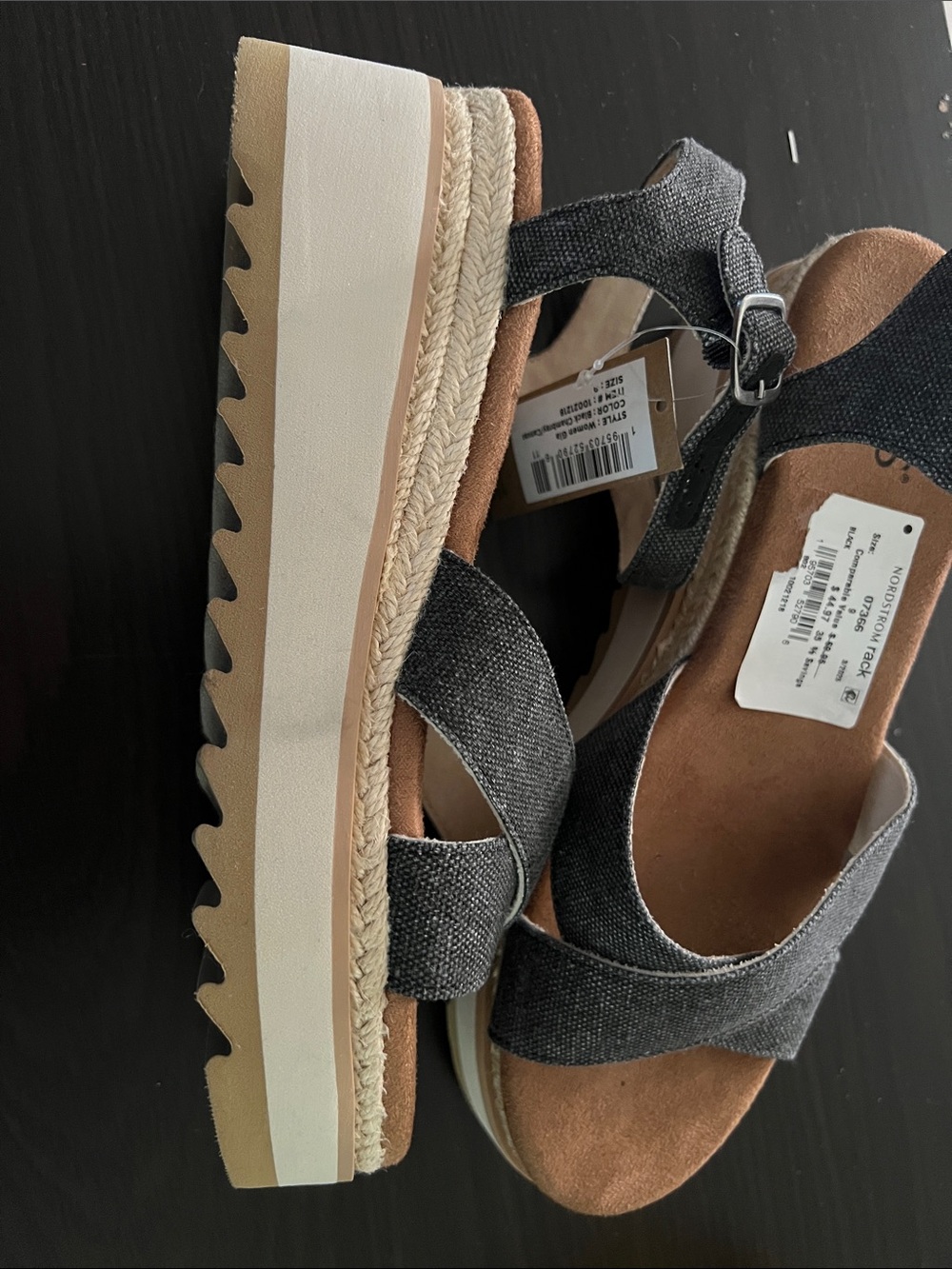TOMS Black Denim Platform Sandals with Ankle Buckle - Picture 2 of 5